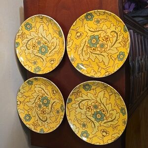 Boston Warehouse Yellow Asian Floral Dessert Plates 2008 Set of 4